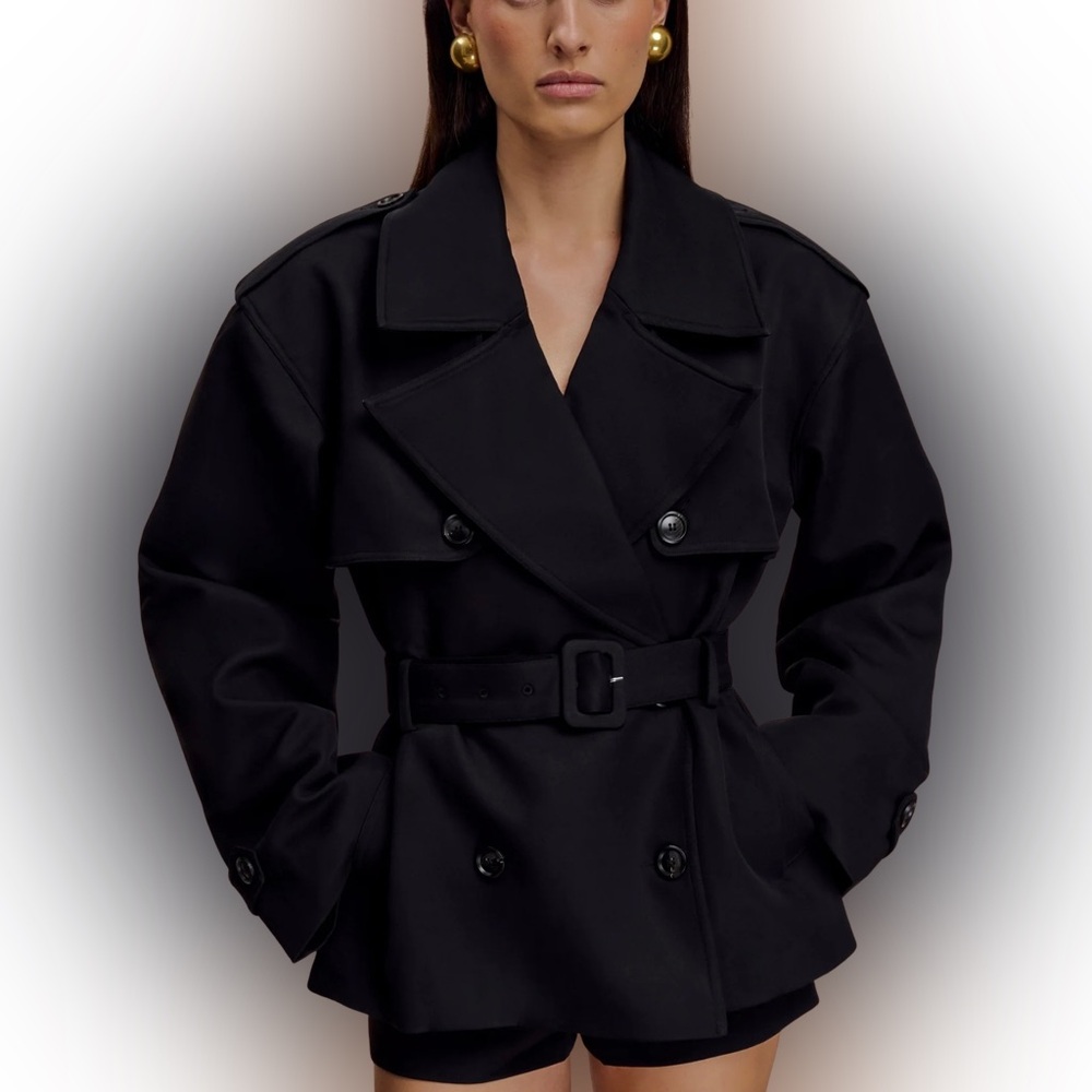 MESHKI Women's Black Double-Breasted Cropped Trench